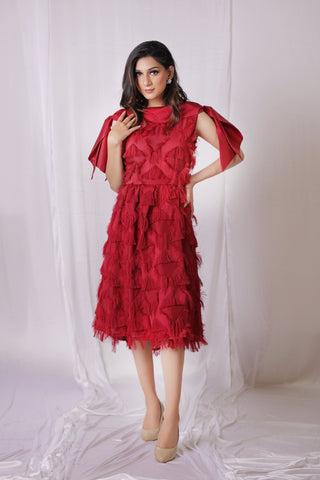Vintage Red Fringe Off-Shoulder Dress
