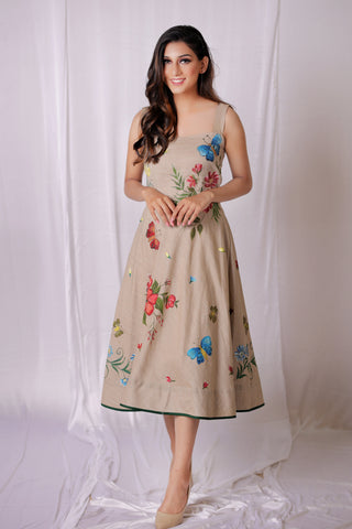 Neutral Linen Bloom Dress