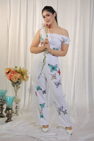 White Butterfly Painted Jumpsuit
