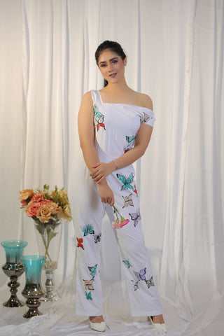 White Butterfly Painted Jumpsuit