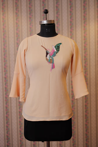 Peach Sequin-Embroidered Top