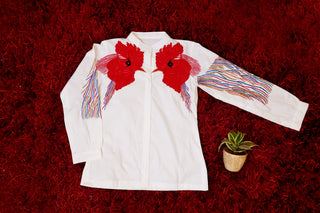 Cotton shirt with hen embroidery
