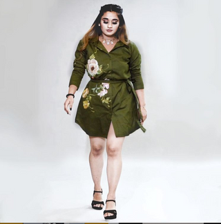 Olive Green Hand Painted Dress